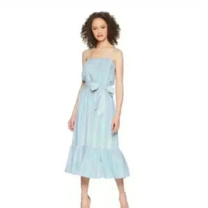 BB Dakota Women’s Blue and Striped Tailyn Tie Front Midi Dress S